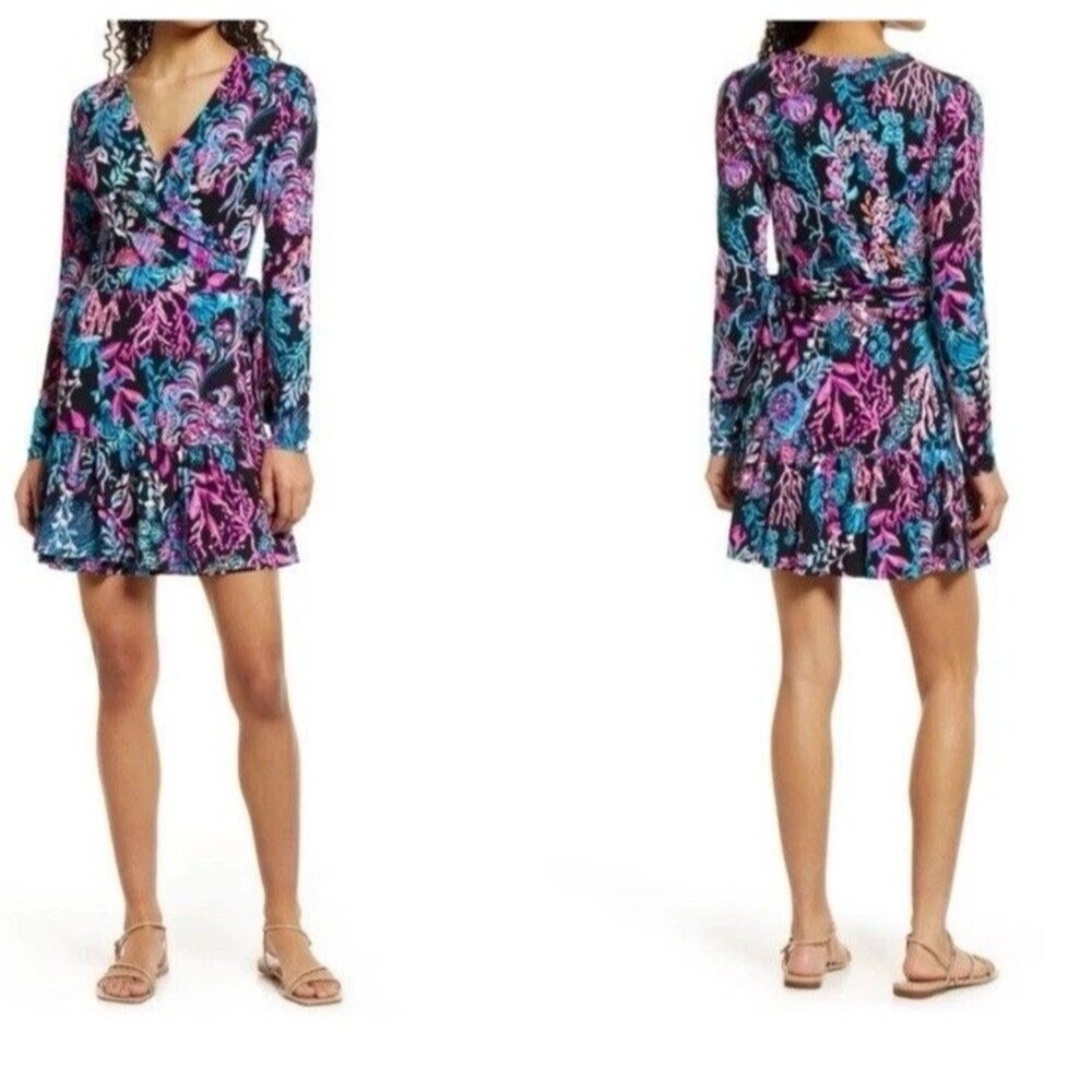 NWOT Lilly Pulitzer Multicolor Floral Wrap Romper - Pink, Blue, Teal! Size Large